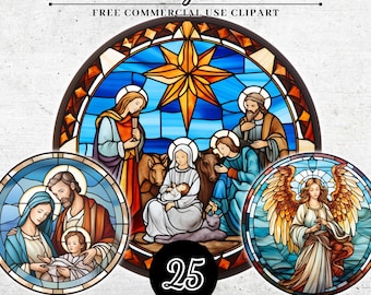 Stained Glass Nativity Scene Clipart, Religious Holy Family Crafts and Decor, Transparent PNG, SVG Sublimation Design, Scrapbooking
