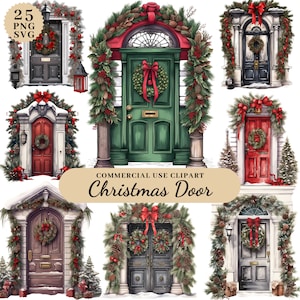 Aquarel kerst deur clipart, kerstversiering clipart, gezellige kerst deur clipart, feestelijke clipart, ongewenste tijdschriften xmas