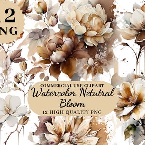 Watercolor Floral Clipart, Floral Bouquets, Neutral Flowers, Bouquets Clipart, Wedding Clipart, Premade Bouquets, Commercial Use