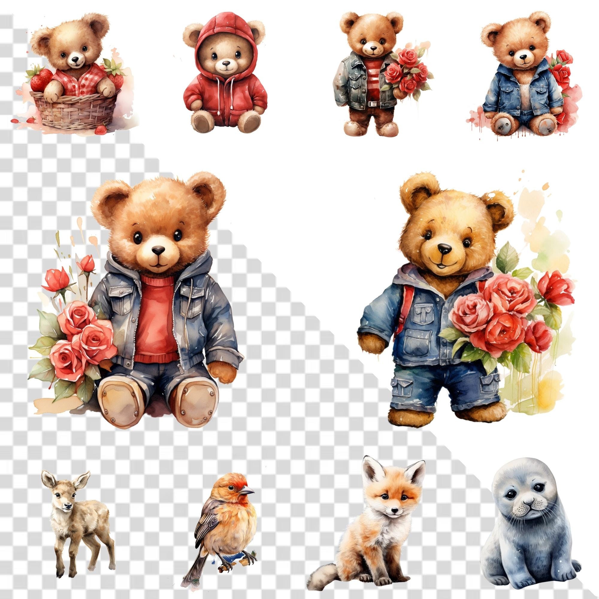 Watercolor Romantic Teddy Bear Clipart, Valentine Day SVG, Perfect for ...