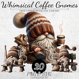 Clipart gnomo amante del caffè ad acquerello, Clipart gnomi ad acquerello, Clipart gnomo festivo, Clipart gnomo digitale PNG SVG, Insegnante di ricamo