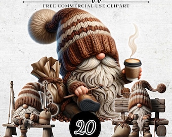 Akvarell kaffeälskare gnome Clipart, gnomes akvarell Clipart, festlig gnome Clipart, digital clipart gnome PNG SVG, handarbetslärare