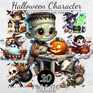Cute Halloween Character Clipart, Witch, Vampire, Mummy & Skeleton Clipart, Spooky Halloween Clipart for Teachers, Digital Halloween Clipart