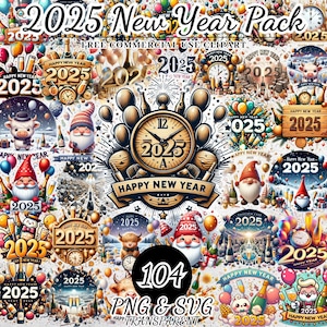 Feliz Ano Novo 2025 Clipart, Decorações de Ano Novo PNG SVG, Decoração de Festa de Ano Novo, Download Digital de Véspera de Ano Novo, Diário de Lixo, Artesanato em Papel