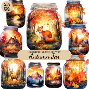 Paquete de imágenes prediseñadas de tarro de otoño de acuarela, imágenes prediseñadas de escenas de otoño, granja de otoño de otoño, conjunto de imágenes prediseñadas de otoño acogedor, Halloween, PNG transparente SVG