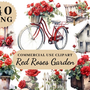 Watercolor Red Roses Clipart, Wedding Clipart, Provence Floral, Red Roses Cliparts, Flowers Clipar, Flowers, Floral Bouquet, Commercial Use