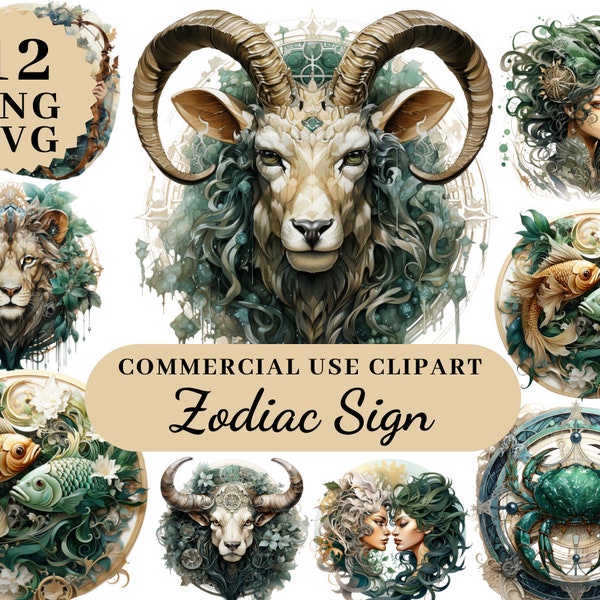 Zodiac Sign Bundle Clipart Horoscope PNG SVG Astrology Clipart Leo Taurus Aries Astrology Clipart Aquarius Monthly Horoscopes