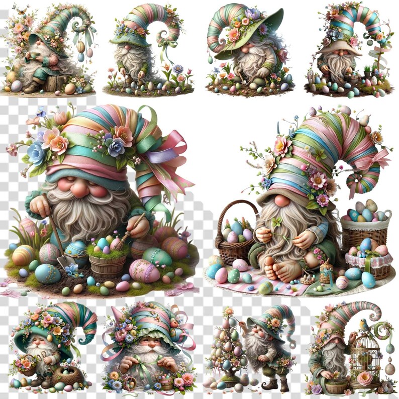 Watercolor Easter Gnome Clipart, Gnomes Watercolor Clipart, Festive ...