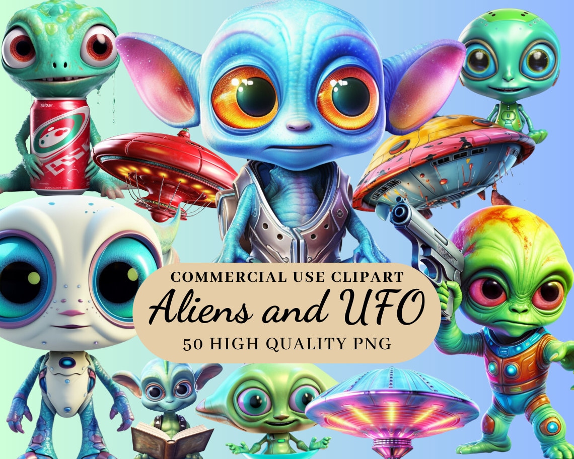 Cute Alien Clipart Set Alien Clip Art Illustrations Aliens - Etsy
