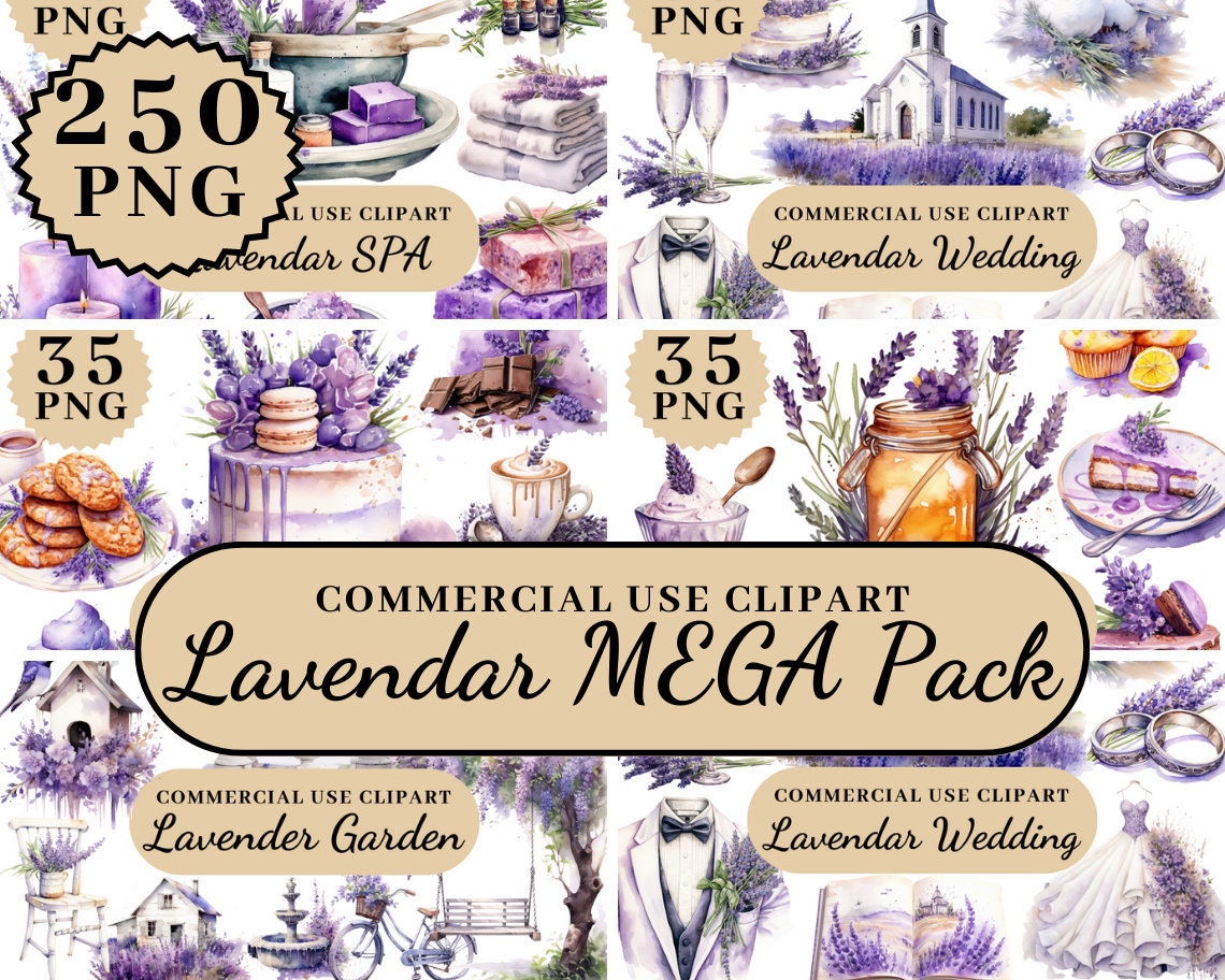Watercolor Lavendar BUNDLE Clipart Wedding Clipart Provence Floral Lavendars Clipart Flowers Clipar  Flowers Floral Bouquet Commercial Use