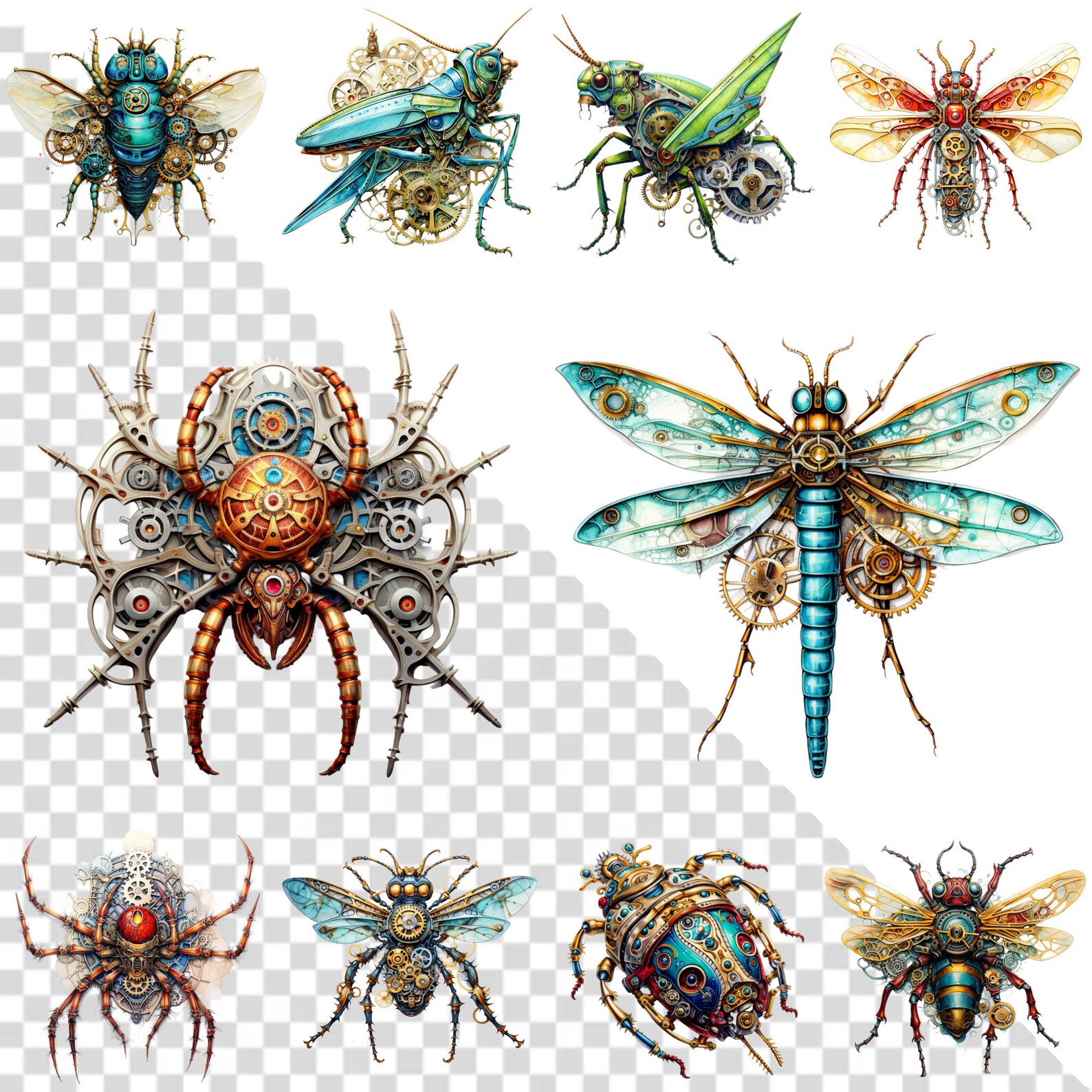 Watercolor Steampunk Insects Clipart Bundle, Steampunk Animal Ephemera ...