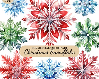Watercolor Winter Snowflake Clipart, Snowflake SVG PNG, Winter Snow Flakes, Christmas Snowflakes, Christmas Decorations Clipart