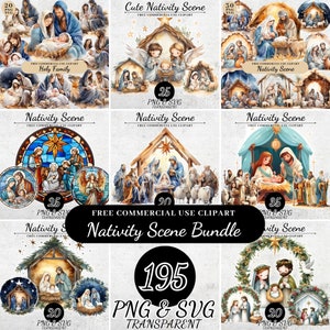Escena de la Natividad de Navidad en acuarela, manualidades y decoración religiosas de la Sagrada Familia, PNG transparente, diseño de sublimación SVG, álbum de recortes