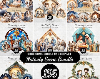 Watercolor Christmas Nativity Scene Clipart, Religious Holy Family Crafts and Decor, Transparent PNG, SVG Sublimation Design, Scrapbooking