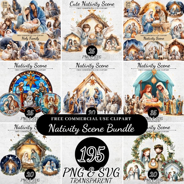 Watercolor Christmas Nativity Scene Clipart, Religious Holy Family Crafts and Decor, Transparent PNG, SVG Sublimation Design, Scrapbooking