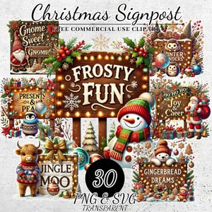 Kerst wegwijzer collectie clipart, feestelijke vakantie teken graphics, kerst clipart, feestelijke winter clipart, Cottagecore Xmas, afdrukbaar