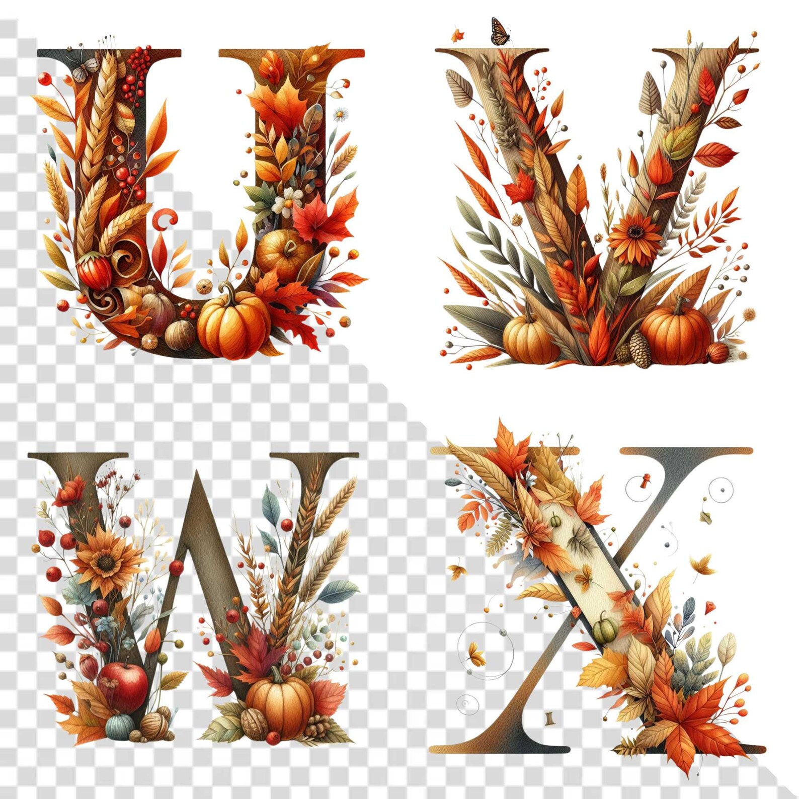 Autumn Letter Clipart, Fall Alphabet Prints, Cozy Sublimation Letters ...