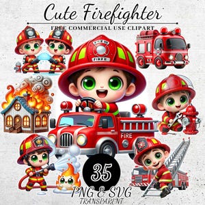 Clipart carino pompiere, clipart camion dei pompieri, clipart pompiere per bambini, grafica pompiere, arte pompiere digitale, pompiere stampabile