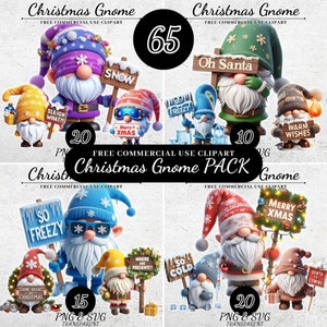 Watercolor Christmas Gnome Clipart Bundle, Garden Gnome PNG SVG, Winter Clipart, Christmas Decorations Clipart, Junk Journal, Paper Craft