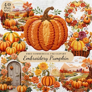 Paquete de imágenes prediseñadas de jardín de calabazas bordadas, imágenes prediseñadas de escenas de otoño, diseño de sublimación SVG, manualidades de papel, revistas basura, PNG SVG transparente