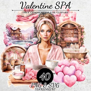 Clipart SPA di San Valentino ad acquerello PNG SVG, decorazioni per San Valentino, clipart di ragazze spa, clipart di relax, clipart di benessere, clipart di cura di sé