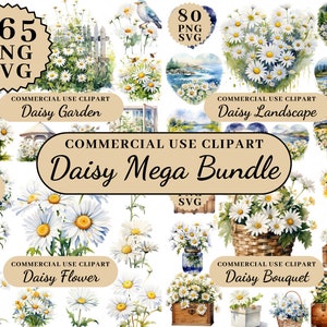 Paquete Mega Imágenes Prediseñadas de Flor de Margarita, Imágenes Prediseñadas de corona de Margarita, Imágenes Prediseñadas de ramo de Margarita, Imágenes Prediseñadas de flor de nacimiento SVG, Imágenes Prediseñadas de arte ingenioso, PNG transparente