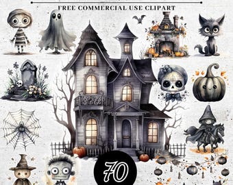 Aquarell Halloween gruselige Szene Clipart Bundle, Gruselige Halloween Clipart, Digital Junk Journal Halloween Happy Halloween Clipart PNG SVG