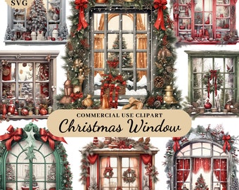 Aquarell Weihnachten Fenster Clipart, Weihnachtsschmuck Fenster Clipart, festliche Clipart, Weihnachten Junk Journals Clipart, Xmas Decor