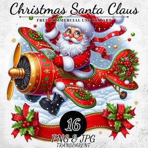 Pacote de clipart fofo de Papai Noel, download digital de clipart de Natal, aquarela de Papai Noel PNG, arte de feriado para impressão, designs festivos de Papai Noel