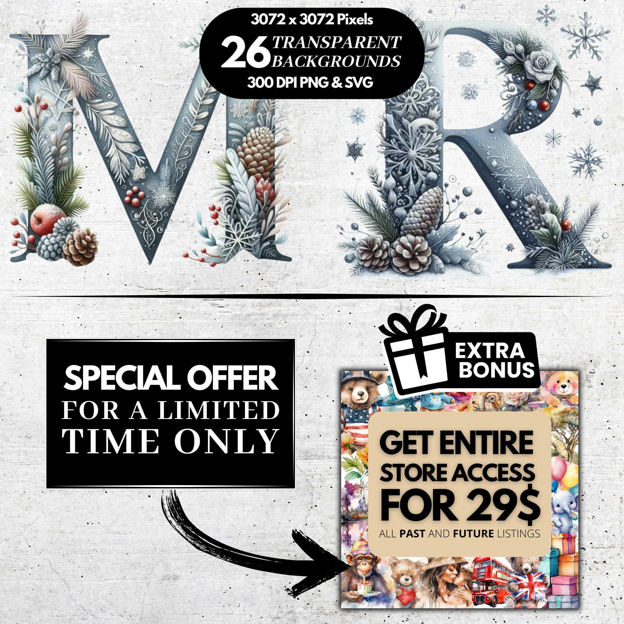 Winter Alphabet Clipart, Snowy Letters, Winter Sublimation