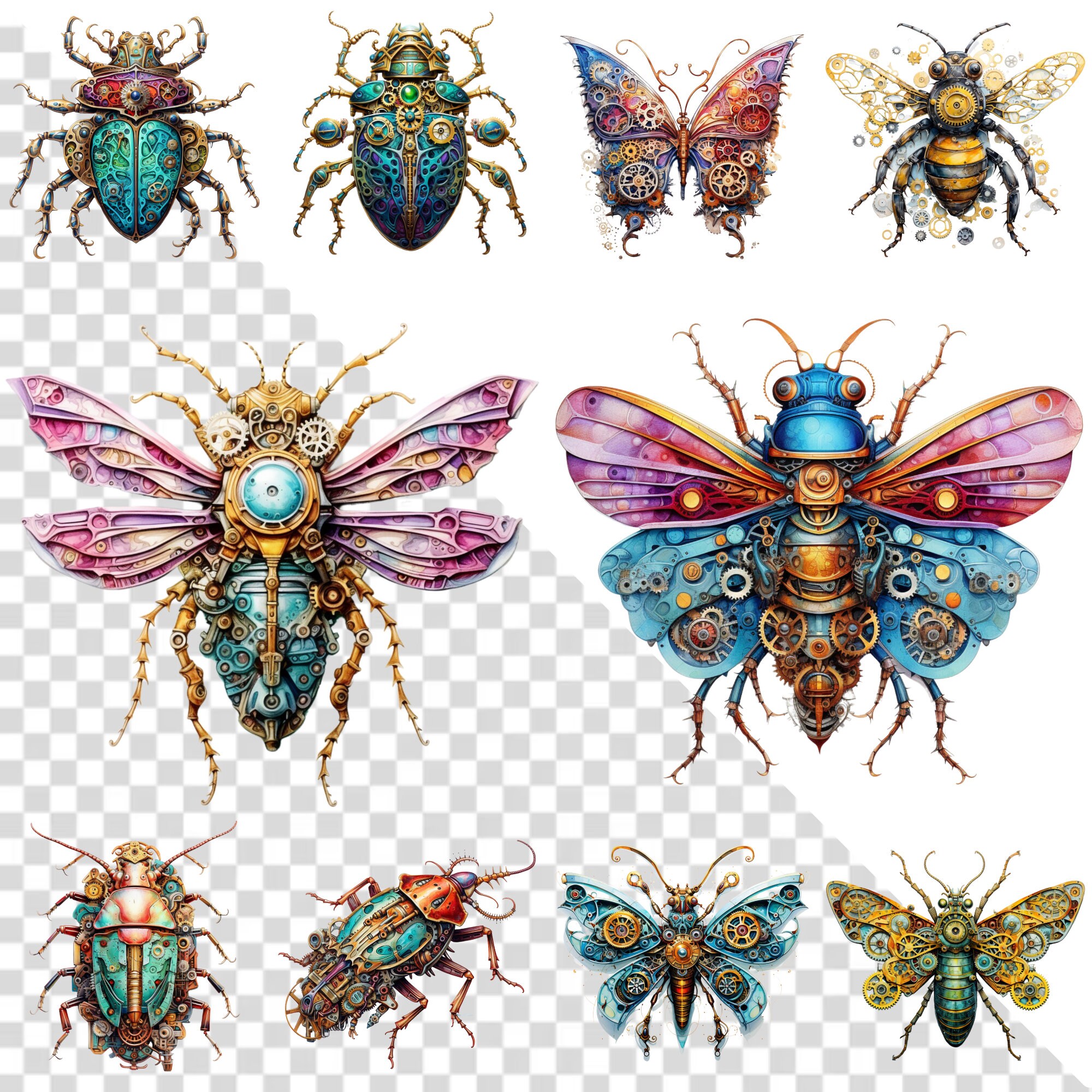 Watercolor Steampunk Insects Clipart Bundle, Steampunk Animal Ephemera ...