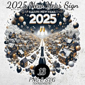 Feliz año nuevo 2025 Clipart, Decoraciones de año nuevo PNG SVG, Decoración de fiesta de año nuevo, Descarga digital de Nochevieja, Diario basura, Manualidades de papel