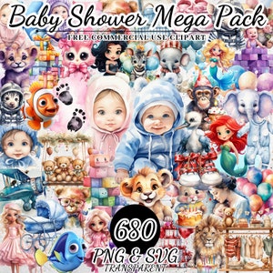 Zestaw clipartów akwarelowych Baby Shower, cliparty do pokoju dziecięcego Baby Shower, cliparty dla zwierząt Babyshower, słodkie cliparty dla dzieci SVG PNG, cliparty dla dzieci dla chłopców