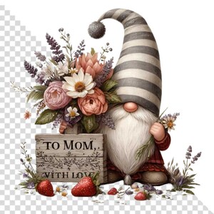 Watercolor Mother's Day Gnome Clipart , Mother's Day Sublimation Design ...