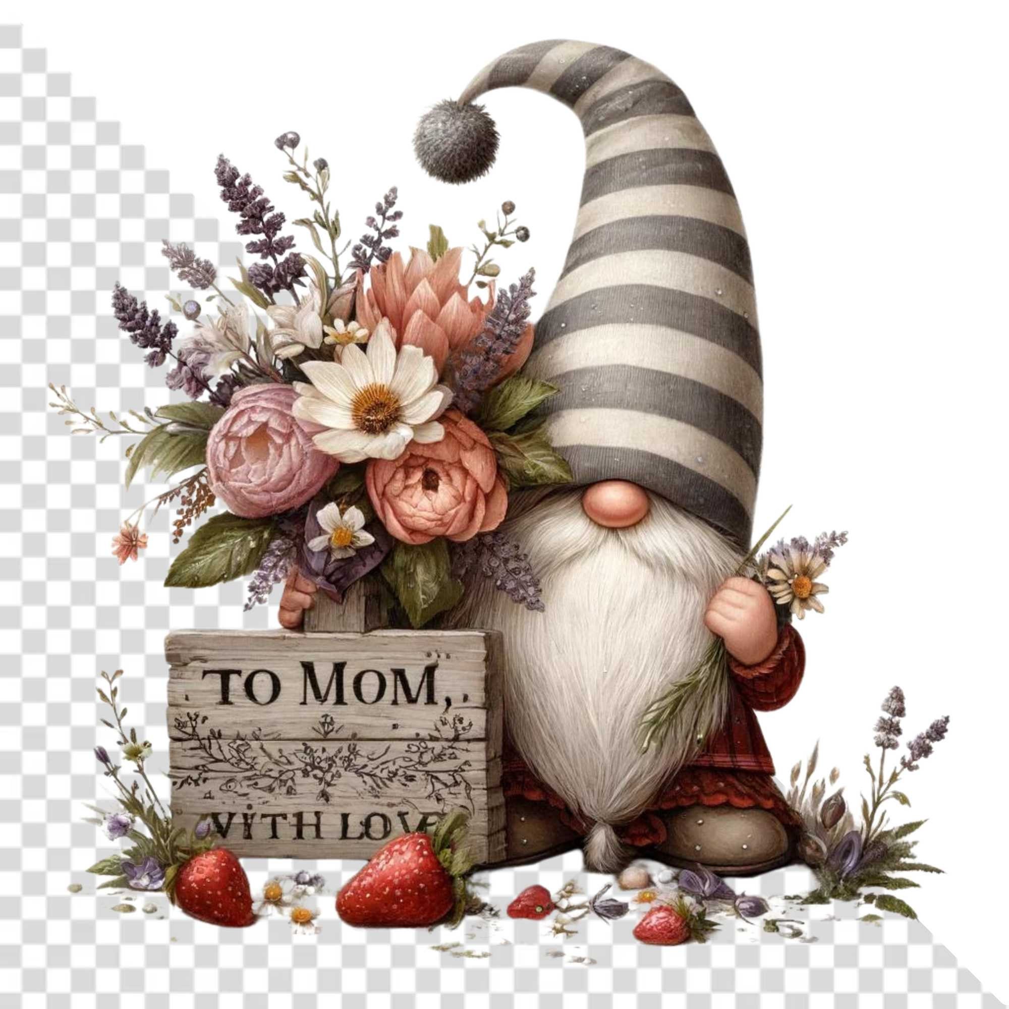 Watercolor Mother's Day Gnome Clipart , Mother's Day Sublimation Design ...