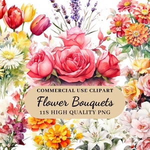 Pacote de clipart floral aquarela 118 PNG, clipart de casamento, clipart floral, clipart de primavera, flores silvestres, coroa de flores, uso comercial