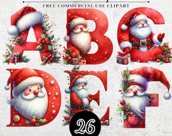 Weihnachten Santa Alphabet Clipart, Santa Alphabet Drucke, Retro-Weihnachtssublimationsbuchstaben, Weihnachtsalphabet-Buchstabenschrift SVG PNG