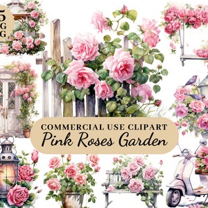 Aquarell rosa Rosen Garten Clipart, Hochzeit Clipart, botanische rosa Rosen Clipart, Rosen Kunst, rosa Rosen Clipart, Blumenstrauß