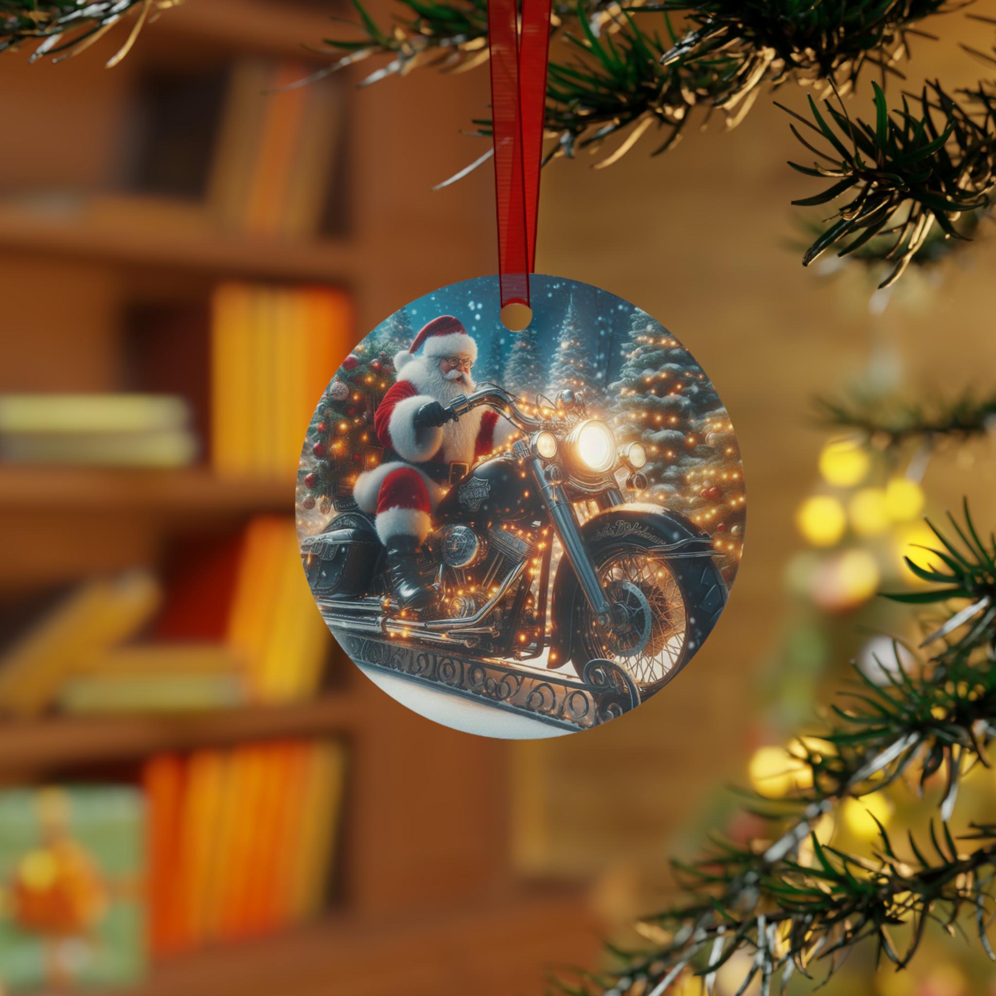ハーレーダビッドソンのバイクのそりに乗るサンタクロースのクリスマス