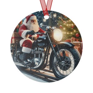 Weihnachtsmann reitet auf einer Triumph Motorrad-Schlitten-Weihnachtsverzierung, Biker-Geschenk, Triumph-Motorradgeschenk, Biker-Geschenk, Biker-Verzierung