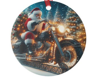 Santa Claus Riding A Harley Davidson Motorcycle Sled Christmas Ornament, Harley Davidson Gifts, Harley Rider, Biker Gifts, Biker Ornament