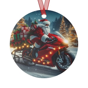 Weihnachtsmann auf einem Ducati-Motorradschlitten, Weihnachtsverzierung, Weihnachtsgeschenk, Verzierungsgeschenk, Bikergeschenke, Bikerverzierung, Ducati-Verzierung