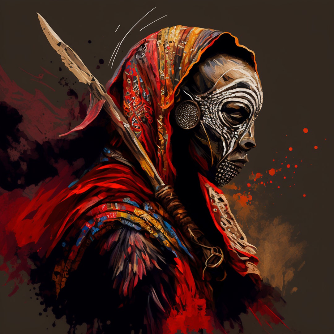 African Warrior Colorful Wall Art Square Prints Digital Art Prints Art