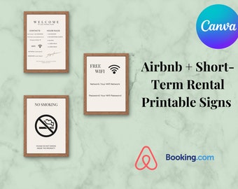 Plantilla de letreros de bienvenida de Airbnb, letreros de alquiler a corto plazo imprimibles, reglas de la casa, VRBO, señalización personalizable