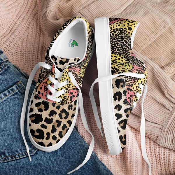 Animal Print Lace Up Canvas Shoe, Women's Canvas Shoe, Women's Animal Print Walking Shoe, Women's Sneakers