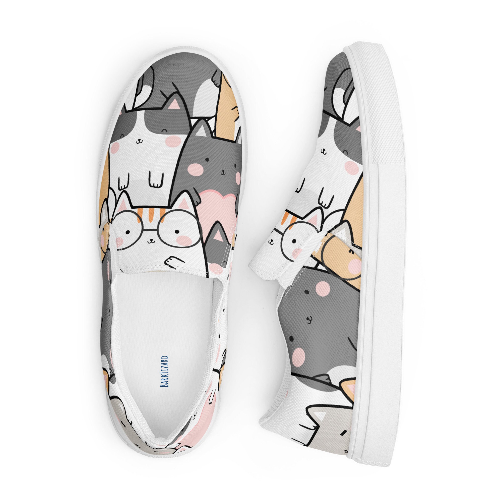 Kawaii Cat Canvas Shoes, Funny Cat Slipon Shoes, Women's Slip on