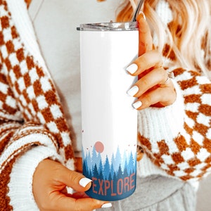 Explore - Stainless Steel Tumbler, Adventure Drinkware, Wanderlust Tumbler, Boho Tumbler, Tree Cup, Nature Tumbler, Camping Tumbler, Hiking