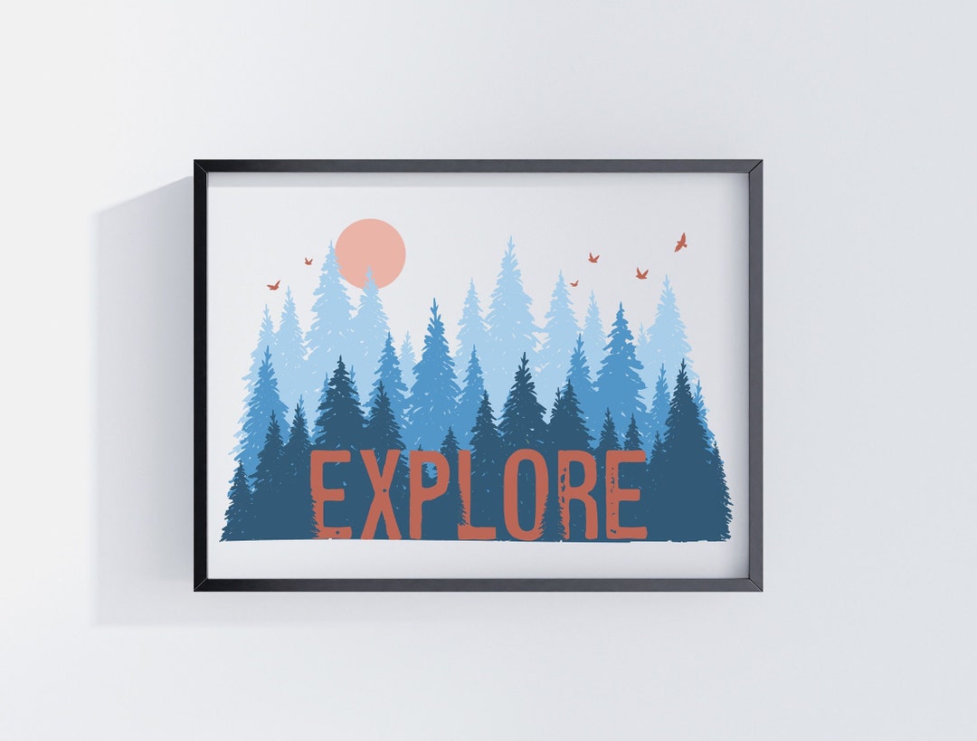 Explore Framed Poster – Blue Forest, Travel Art Print - Etsy