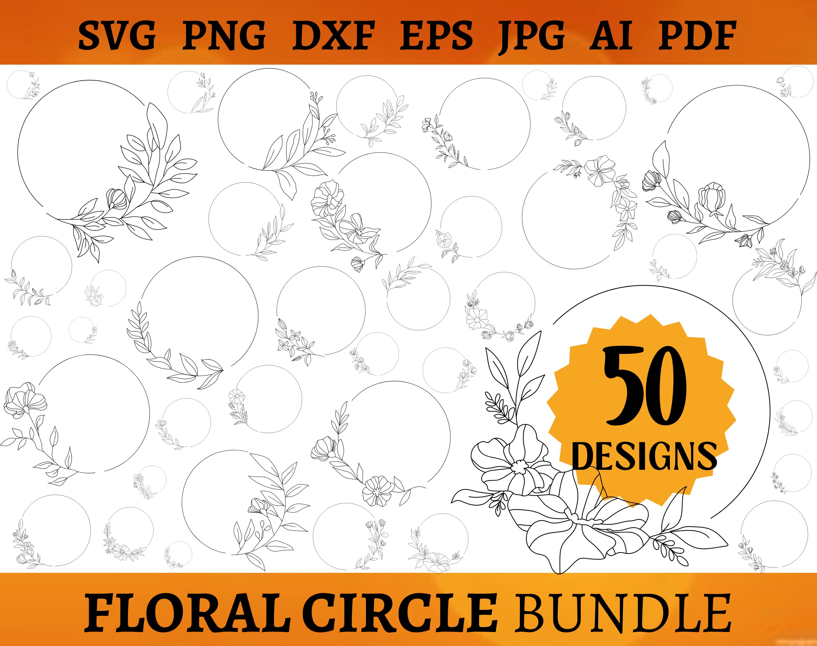 50 FLORAL CIRCLE SVG Bundle Circle Frame Svg Flower Wreath Botanical ...