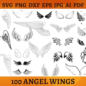 100 ANGEL WINGS SVG Bundle Angel Wing Sketch Png for Shirt Angel Wings Cricut Cut File Silhouette Wings Clipart Svg Png Jpg Pdf Ai Eps Dxf
